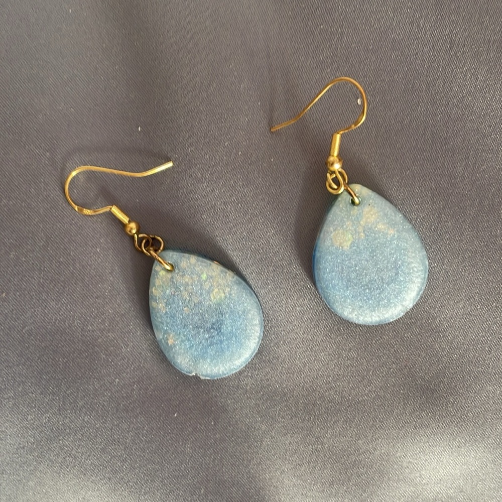 XMAS Handmade Festive Small Holiday Vibes Earrings Blue hexagon - Picture 11 of 13